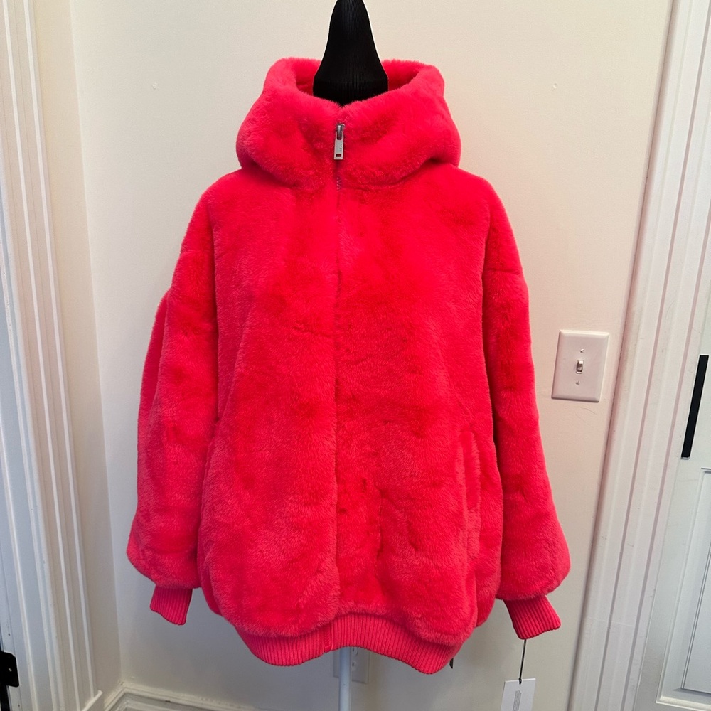 UGG Vibrant Hot Pink Faux Fur Hooded Teddy Jacket